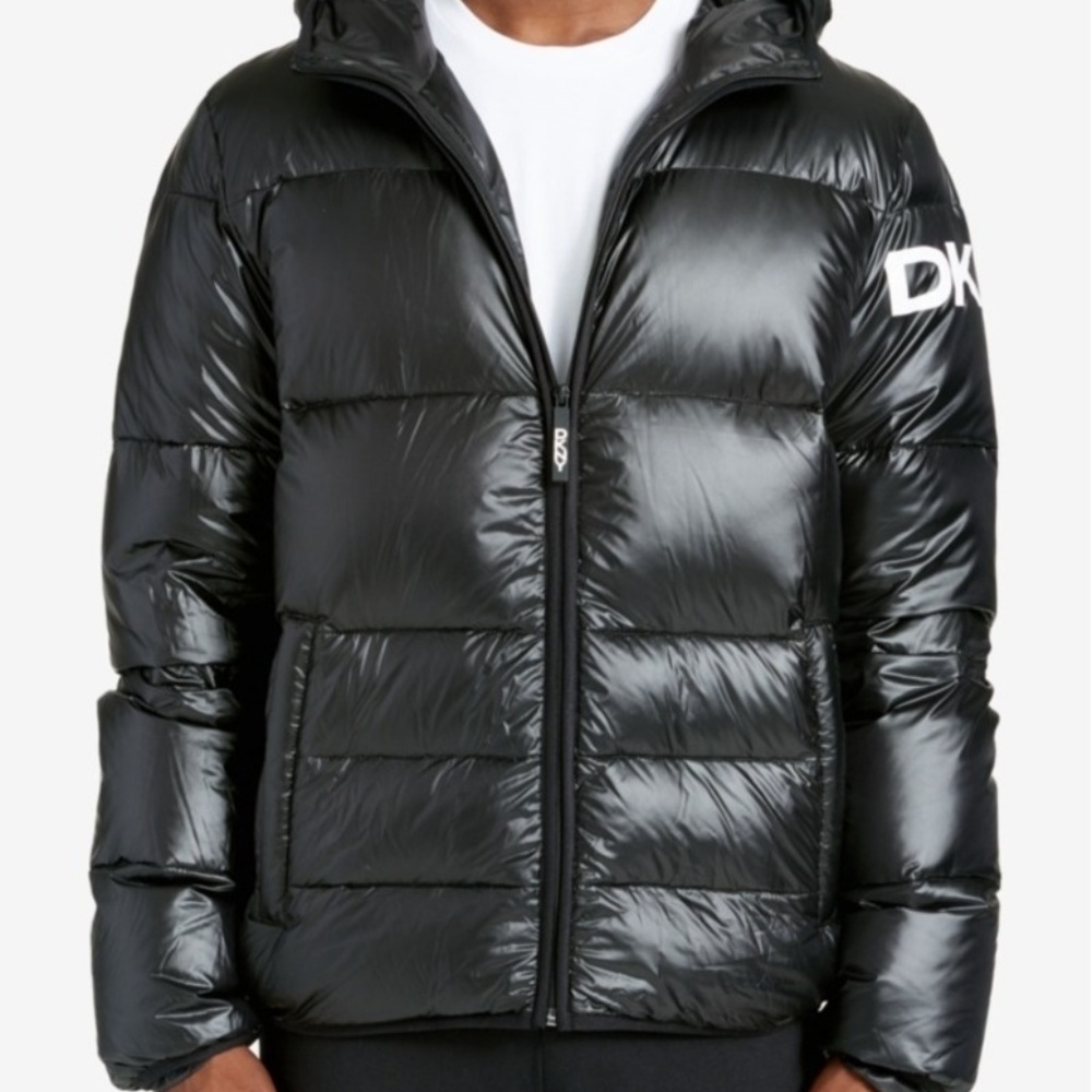 DKNY Men's Mid-Length Hooded Puffer Jacket